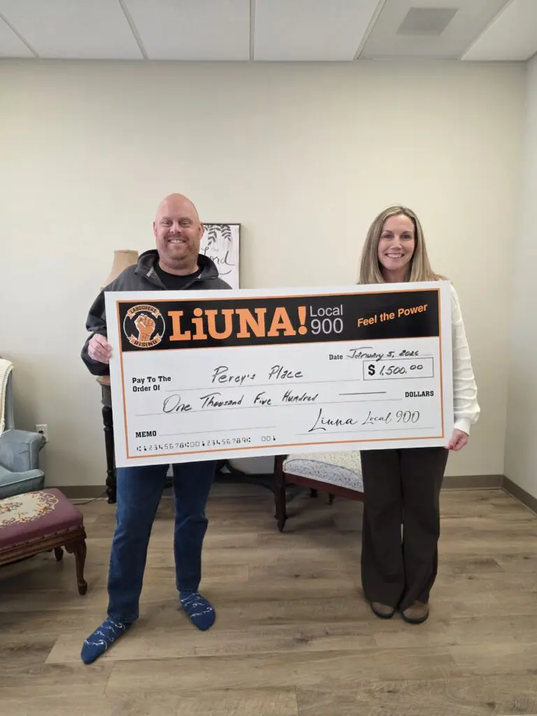 Percys Place Donation cheque presented by LiUNA Local 900